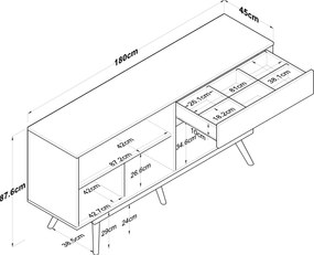 Aparador "Noce" - Nogueira e Branco - 180x87.6x45cm - Design Moderno