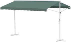 Toldo de dupla inclinação 4 x 3 m, manual e retrátil, inclinação ajustável, metal e poliéster impermeabilizado, verde escuro