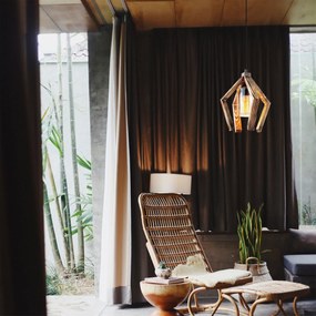 Chandelier Erebos – Preto e Madeira – 28 x 28 cm