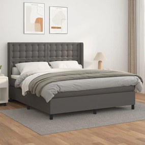 vidaXL Cama com molas/colchão 160x200 cm couro artificial cinzento