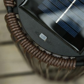 Candeeiro de Pé de Vime de Energia Solar com LED 1,5 W Interruptor de Controle Automático de Luz Decoração Exterior Ø21,5x61cm Castanho