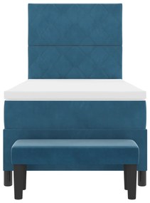 Cama Box Spring com Colchão &amp; Banco Azul Escuro 90x190 cm Veludo