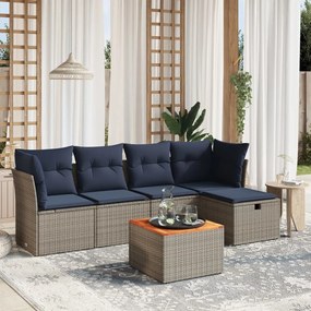 vidaXL 6 pcs conjunto sofás p/ jardim c/ almofadões vime PE cinzento