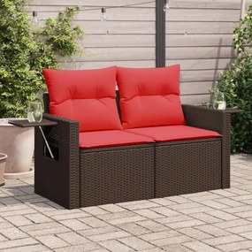 vidaXL Sofá de jardim com almofadas, 2 lugares, vime sintético marrom