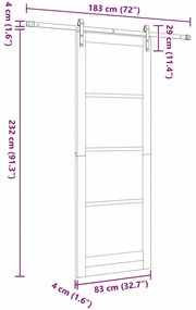 Porta Deslizante vidaXL com Conjunto de Ferragens 83x232 cm Madeira Só