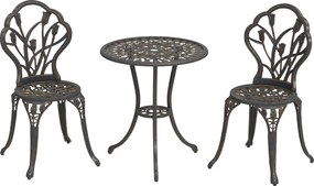 Outsunny Conjunto Exterior 3 peças com 2 Cadeiras de Jardim e Mesa Redonda com Furo para Guarda-sol Bronze | Aosom Portugal
