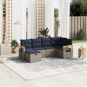 vidaXL 6 pcs conjunto sofás p/ jardim c/ almofadões vime PE cinzento