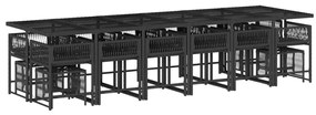 17 pcs conjunto de jantar p/ jardim c/ almofadões vime PE preto
