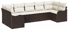 Conjunto de sofá de jardim com 7 peças e almofadas marrons em rattan s