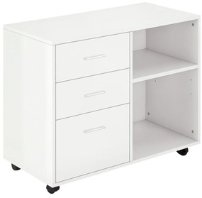 HOMCOM Armário de Escritório para Impressora Multifuncional com 3 Gavetas Prateleira Ajustável e Rodas 80x40x65cm Branco