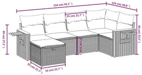 6 pcs conj. sofás jardim c/ almofadões vime PE bege misturado