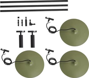 Sistema de calhas de iluminação moderno preto com 2 focos e 3 candeeiros suspensos verdes 1-fase - Slimline Uzzy Panzi