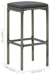 4 pcs conjunto de bar para jardim com almofadões cinzento