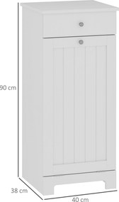 Armário de Casa de Banho com Cesto de Roupa Suja Basculante Móvel para Roupa Suja com Saco de Tecido Dobrável e Gaveta Branco 40x38x90 cm