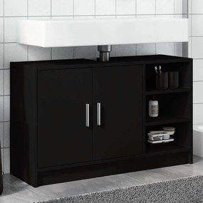 Armário de lavatório 90x29x55 cm derivados de madeira preto