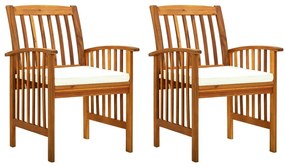 vidaXL Cadeiras de jantar p/ jardim 2 pcs c/ almofadões acácia maciça