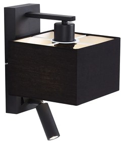 Candeeiro de parede moderno preto quadrado com luz de leitura - Puglia