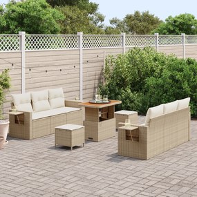 Conjunto de Sofá de Jardim vidaXL 9 Peças com Almofadas Bege Rattan Po
