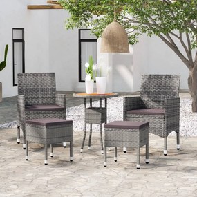 vidaXL 5 pcs conjunto lounge para jardim vime PE cinzento