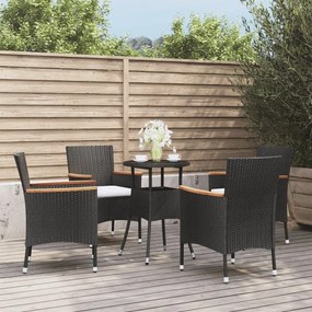 vidaXL 5 pcs conjunto bistrô de jardim c/ almofadões vime PE preto
