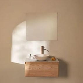 Conjunto De Móvel De Casa De Banho Em Madeira De Freixo Tedrik Castanho Fresno & Cimento Redondo Branco Ø40 Cm Zavion & Led - Sklum