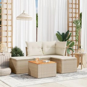 5 pcs conjunto de sofás p/ jardim com almofadões vime PE bege