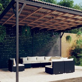 vidaXL 9 pcs conjunto lounge de jardim c/ almofadões vime PE preto