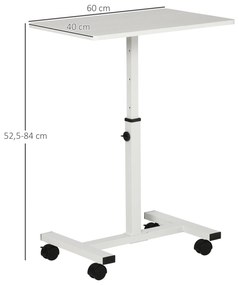 Mesa Auxiliar com Rodas Mesa Lateral para Sofá ou Cama com Altura Ajustável Estrutura de Metal e Freios para Dormitório Sala de Estar 60x40x52,5-84cm