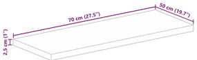 Tampo de mesa retangular 70x50x2,5 cm mangueira áspera maciça