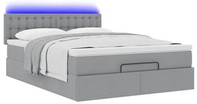 Cama Otomana com Colchão &amp; LEDs Cinzento Claro 140x190cm Tecido