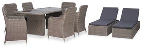 vidaXL 9 pcs conjunto de jantar para exterior vime PE castanho