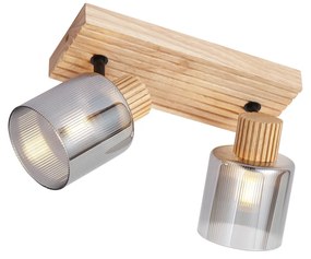 Foco moderno madeira com vidro fumê 2-luzes giratório e inclinável - Gracy Moderno