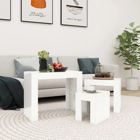 vidaXL Mesas centro encastrar 3pcs derivados madeira branco brilhante