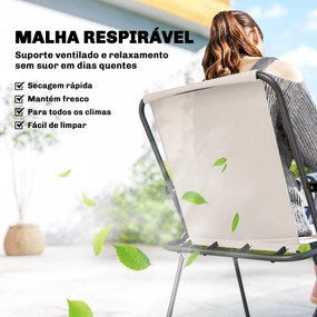 Conjunto de Mesa e Cadeiras de Jardim de 8 Peças com Chapéu de Sol 6 Cadeiras Dobráveis e Mesa de Vidro Creme e Cinza