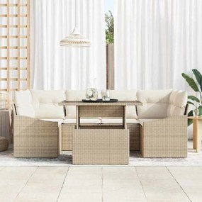 Conjunto de Sofá de Jardim 7 Peças com Almofadas Bege em Rattan Sintét