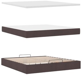 Estrutura de cama otomana com colchão tecido castanho escuro