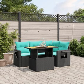 vidaXL 5 pcs conjunto de sofás p/ jardim c/ almofadões vime PE preto