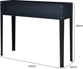 Floreira elevada com 2 orifícios de drenagem para frutas, legumes e flores, para interior e exterior, 100 x 30 x 80 cm, cinza escuro