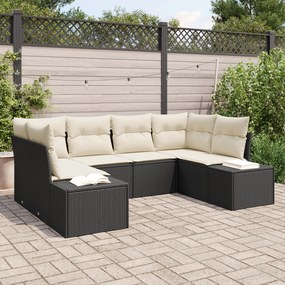 vidaXL Conjunto de Sofá Jardim 6 Peças com Almofadas Preto Polirattan