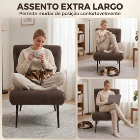 Poltrona retro com apoio para os pés, revestimento em leathaire, assento largo e almofada lombar, castanho-escuro
