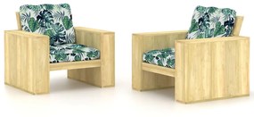 Cadeiras jardim 2 pcs c/ almofadões padrão folhas pinho impreg.