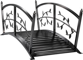 Outsunny Ponte de Jardim Metálica 1,2 m Ponte Decorativa para Lagos com Corrimãos de Segurança e Design de Folhas Preto | Aosom Portugal