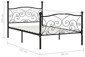 Estrutura de cama com estrado de ripas 90x200 cm metal preto