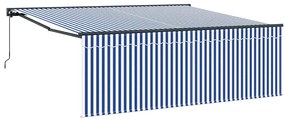 Toldo Retrátil Manual Listras Azuis e Brancas 400 × 300 cm
