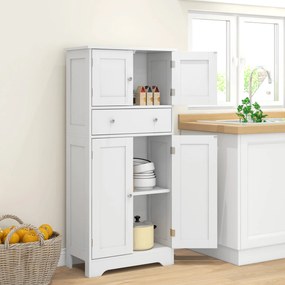 Armário de cozinha tipo aparador com portas, prateleiras ajustáveis e gaveta, 60 x 30 x 128 cm, branco