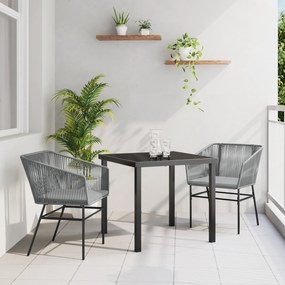 vidaXL Conjunto de Jantar de Jardim 3 Peças com Almofadas Cinza em Rattan Sintético