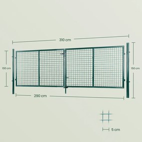Portão de jardim aço galvanizado 310,1 x 100,1 cm Verde