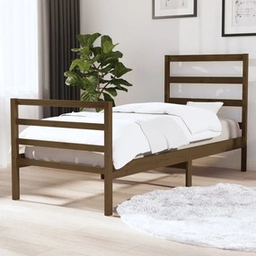 vidaXL Estrutura de cama solteiro 90x190 cm pinho maciço castanho mel