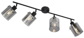 Foco de teto de design preto com vidro fumê 4 luzes - Domo Moderno