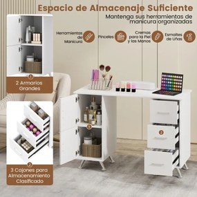 Mesa de manicure com gavetas Apoio para os pulsos Pernas metálicas para salão de beleza 108 x 45 x 76 cm Branca